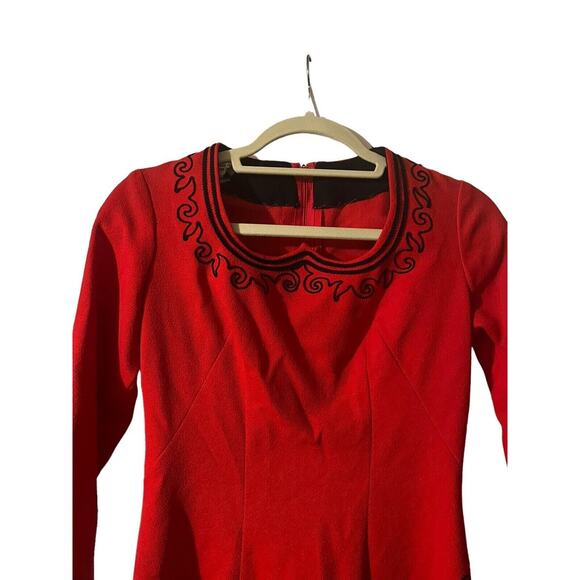 Claralura Original Red Formal Dress Gown Long Sleeve Embroidered Vintage 1970's - Picture 2 of 6